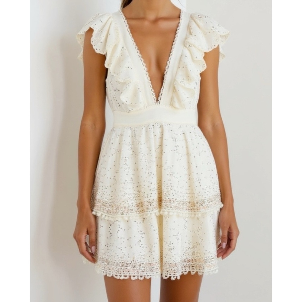 FARM RIO Eyelet Beaded Mini Dress, Off White, XS - Picture 3 of 15